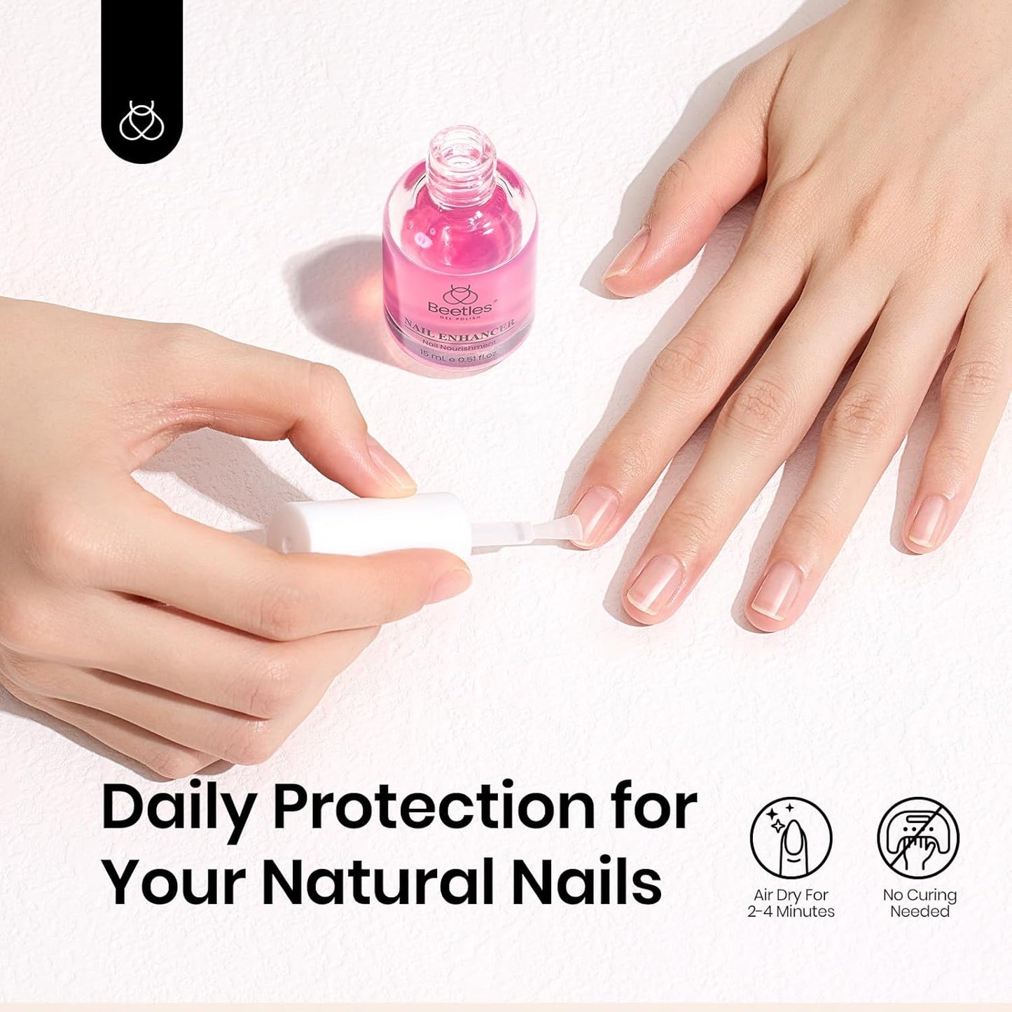 Beetles Nail Strengthener for Damaged Nails Weak Nails and Growth, Treatment Repair Damaged Nails，Strengthens Nail Care Polish, Glow and Shine 15ML Natural Pink
