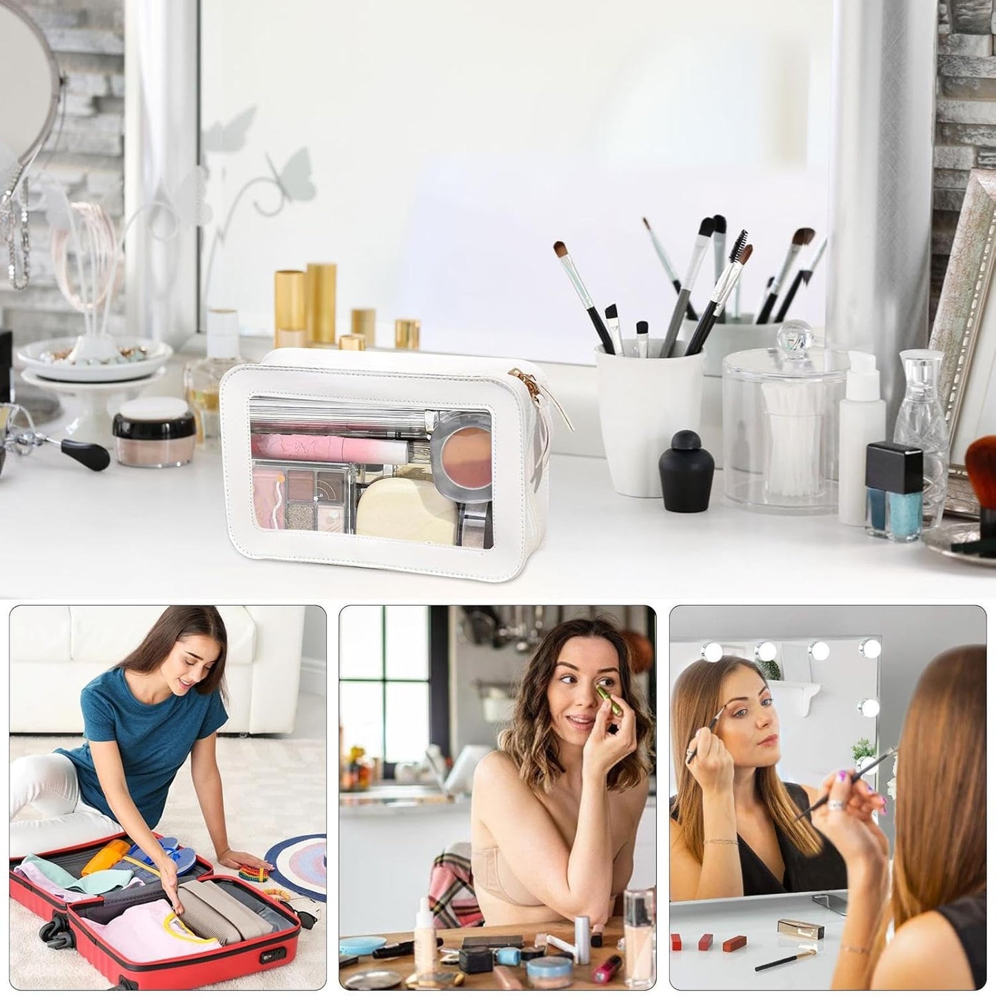 Clear Makeup Bag, Portable Makeup Organizer, Cosmetic Storage Pouch, Waterproof Travel Bag, Toiletry Bag Organizer, Travel Makeup Bag, Zipper Pouch Organizer, Makeup Bag For Travel, white, Please
