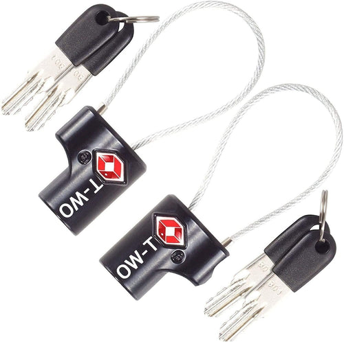 OW-Travel TSA Approved Luggage Locks Suitcase Locks (2 Pack) Cable Padlock with Keys Made from Heavy Duty Zinc Alloy for Suitcase, Zipper, Luggage, Bag, Case, Backpack, Gym Locker, Tool Box (Black)