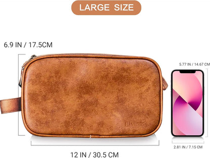 Elviros Toiletry Bag for Men, Large Travel Shaving Dopp Kit Water-Resistant Bathroom Toiletries Organizer PU Leather Cosmetic Bags (Brown, Large)