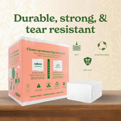 Caboo Tree Free Paper Napkins, 4 Packs of 250, 1000 Total Napkins, Eco Friendly, Sustainable, and Disposable Kitchen Napkins