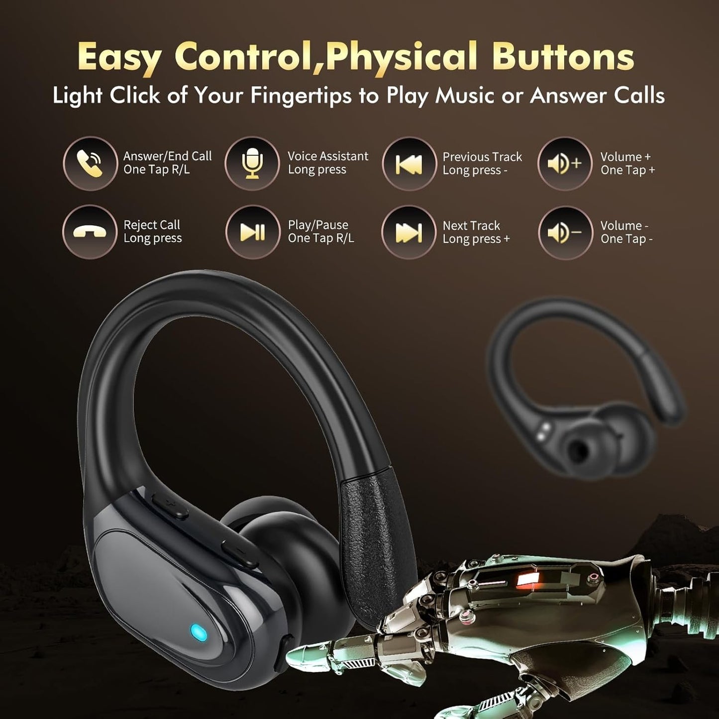 Catitru Wireless Earbuds, Sports Bluetooth Headphones, Over Ear Buds with 80hr Playtime, Noise Canceling, LED Power Display, IPX7 Waterproof for Workout/Running Black