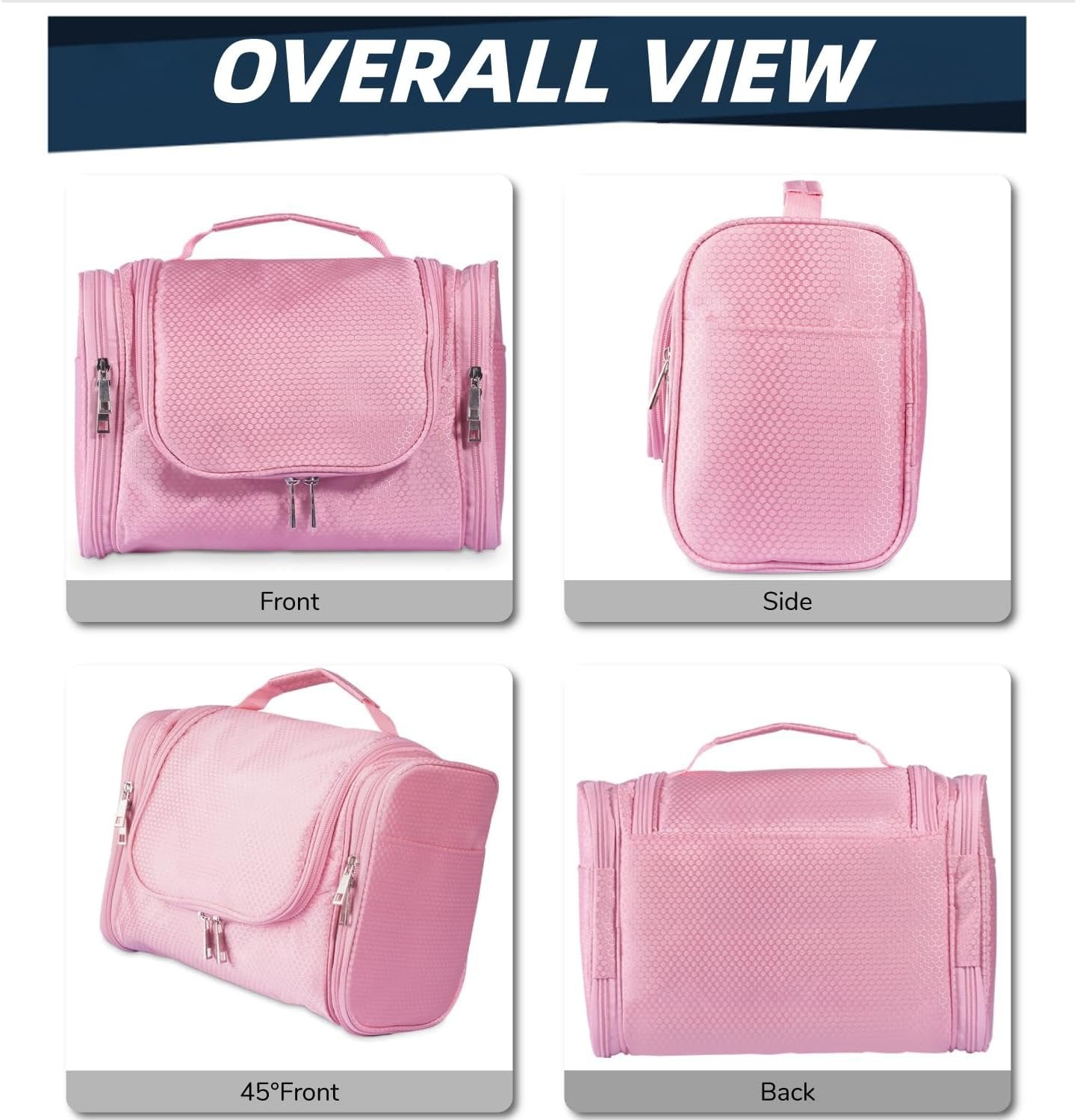Buruis Large Capacity Toiletry Bag for Women, Hanging Toiletry Organizer Cosmetics Makeup Bag, Water-Resistant Hygiene Travel Bag for Full Sized Toiletries, Travel Essentials, Accessories (Pink)