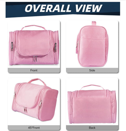 Buruis Large Capacity Toiletry Bag for Women, Hanging Toiletry Organizer Cosmetics Makeup Bag, Water-Resistant Hygiene Travel Bag for Full Sized Toiletries, Travel Essentials, Accessories (Pink)