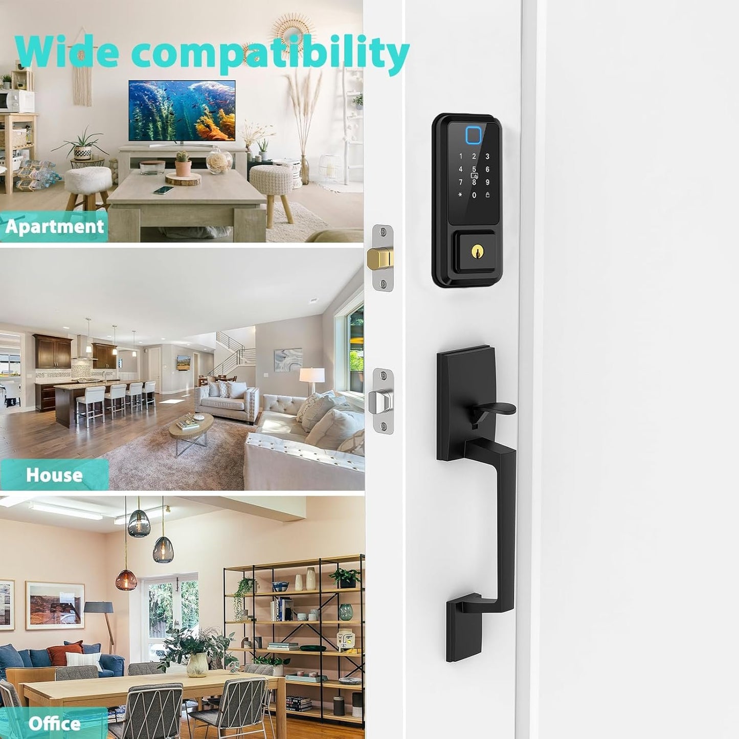 WiFi Front Door Lock Set, Hunnay Keyless Entry Door Lock with Handle, Smart Door Lock with Fingerprint & Digital Keypad, Smart Locks for Entry Door, Bluetooth Enabled with Alexa Voice Control, Black