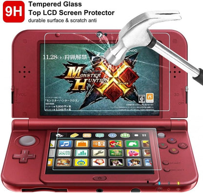 Screen Protector for Nintendo New 3DS XL, AFUNTA 4 Pcs Tempered Glass for Top Screen and HD Clear Crystal PET Film for Bottom Screen, 3DSXL Film Accessory