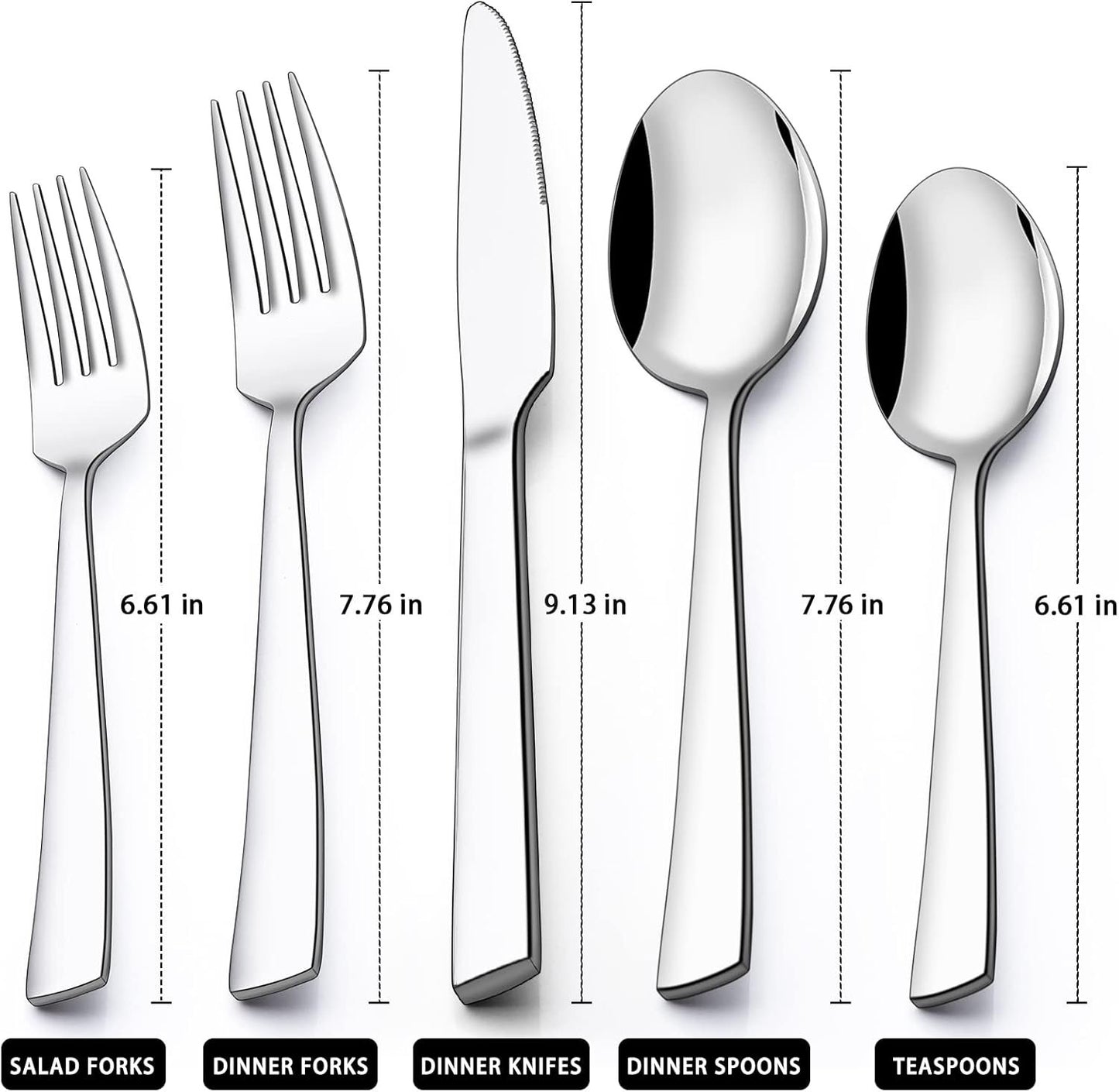 60-Piece Silverware Set, Stainless Steel Flatware Set for 12, Food-Grade Tableware Cutlery Set, Utensil Sets for Home Restaurant, Mirror Finish, Dishwasher Safe