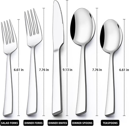 60-Piece Silverware Set, Stainless Steel Flatware Set for 12, Food-Grade Tableware Cutlery Set, Utensil Sets for Home Restaurant, Mirror Finish, Dishwasher Safe