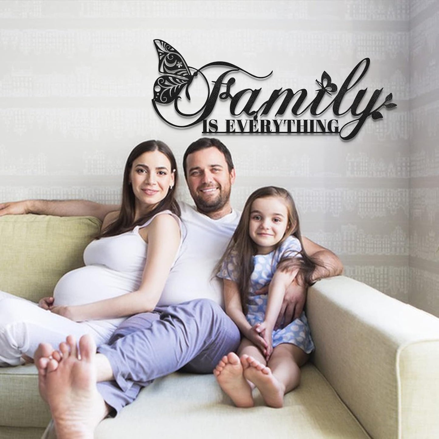 Family Signs Metal Wall Decor, Family Is Everything Word Sign with Butterfly for Home Decor Wall, Black Iron Wall Art Plaque Decorations for Living Room, Dining Room, Bedroom, Housewarming, 17”x6.3” (Family)