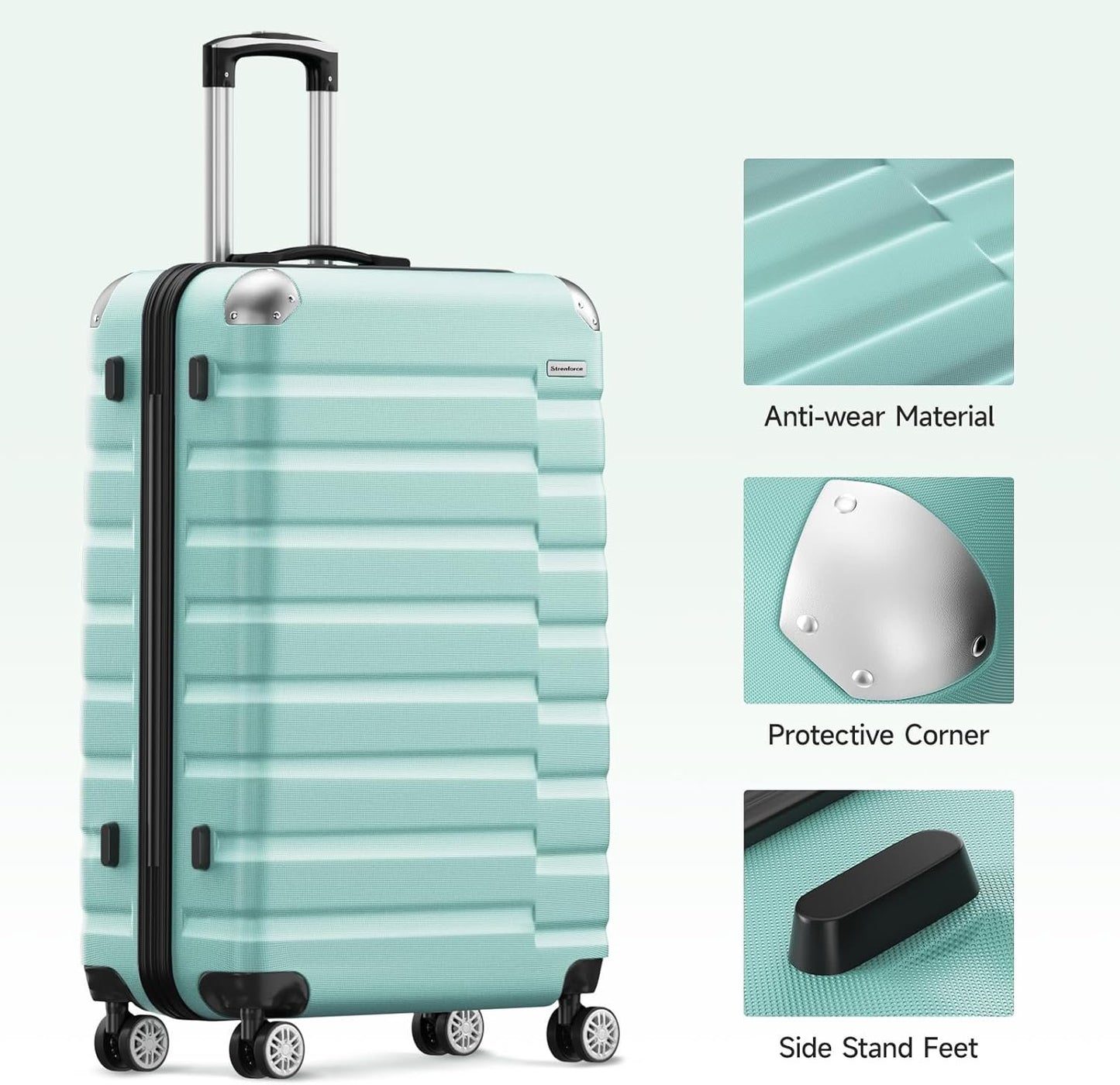 Strenforce Suitcase Sets Hardside 3 Piece Luggage Set with Lightweight Double Spinner Wheels,Mint Green