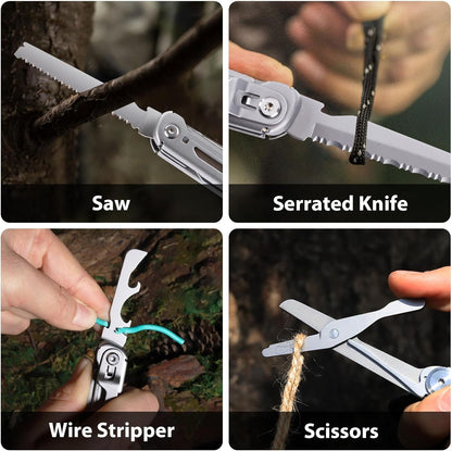 TACTIMAN 9-in-1 Multi Tool, Pocket Knife, Multitool Folding Knife for Camping Hiking Survival Fishing, Stainless Steel Lockable Multitool Knife Saw Scissors Bottle Opener Wire Stripper Glass Breaker