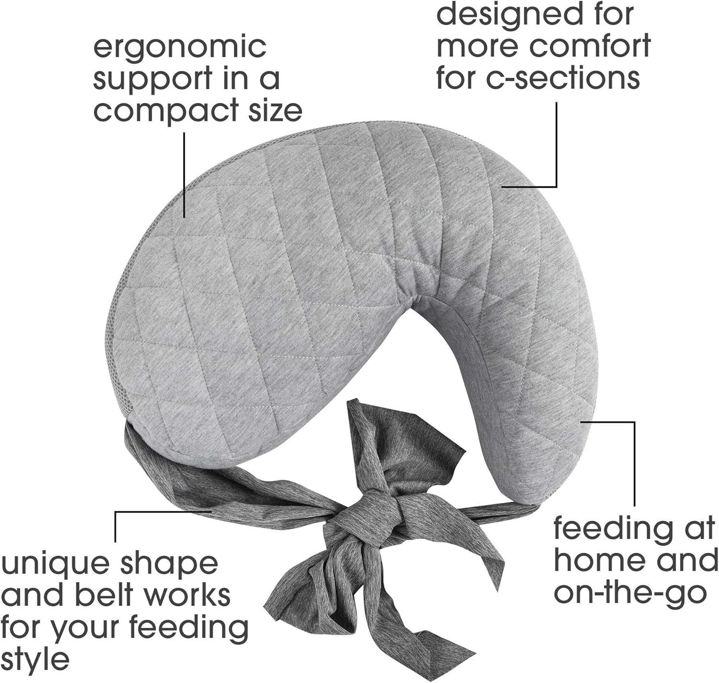 Boppy Anywhere Support Nursing Pillow, Soft Gray Heathered with Stretch Belt That Stores Small, Breastfeeding and Bottle-Feeding Support at Home and for Travel, Plus Sized to Petite, Machine Washable