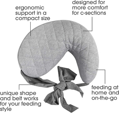 Boppy Anywhere Support Nursing Pillow, Soft Gray Heathered with Stretch Belt That Stores Small, Breastfeeding and Bottle-Feeding Support at Home and for Travel, Plus Sized to Petite, Machine Washable
