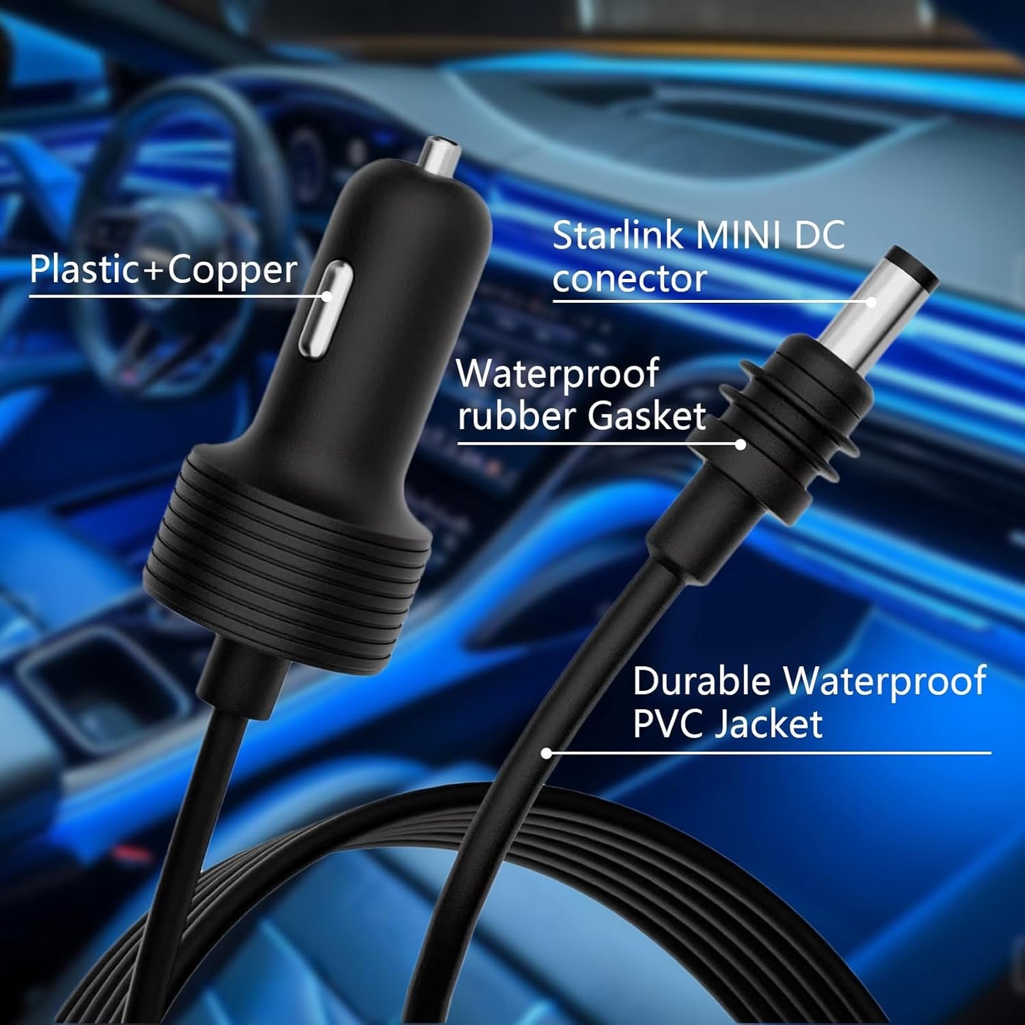 MAEZOE Starlink Mini 12V Adapter Car Charger, 3M/10FT Power Cable for Mini Starlink with Cigarette Lighter Plug Adapter, Heavy Duty 16AWG Waterproof DC Power Cord for Trucks and Cars