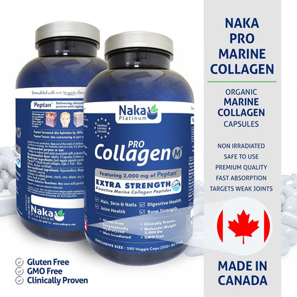 Naka Pro Marine Collagen 380 Capsules -2000 mg of Collagen Peptides Protein Supplement to Support Joints, Hair, Skin and Nails- Made in Canada