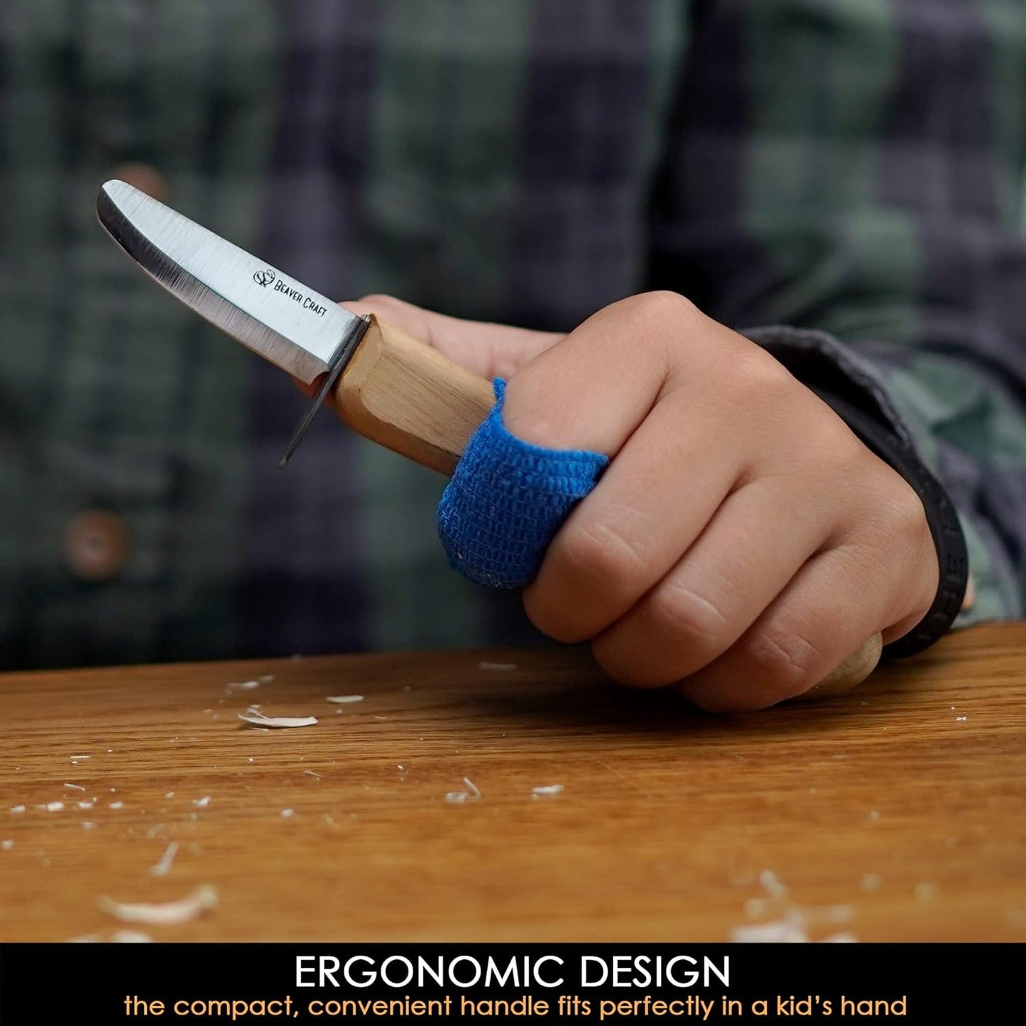 BeaverCraft Whittling Knife for Kids, Beginners - Safety Wood Carving Knife C1 Kid - Whittling Knives with Rounded Tip for Children, Entry-Level Carvers - Wood Carving Tools for Beginners, Boy Scout