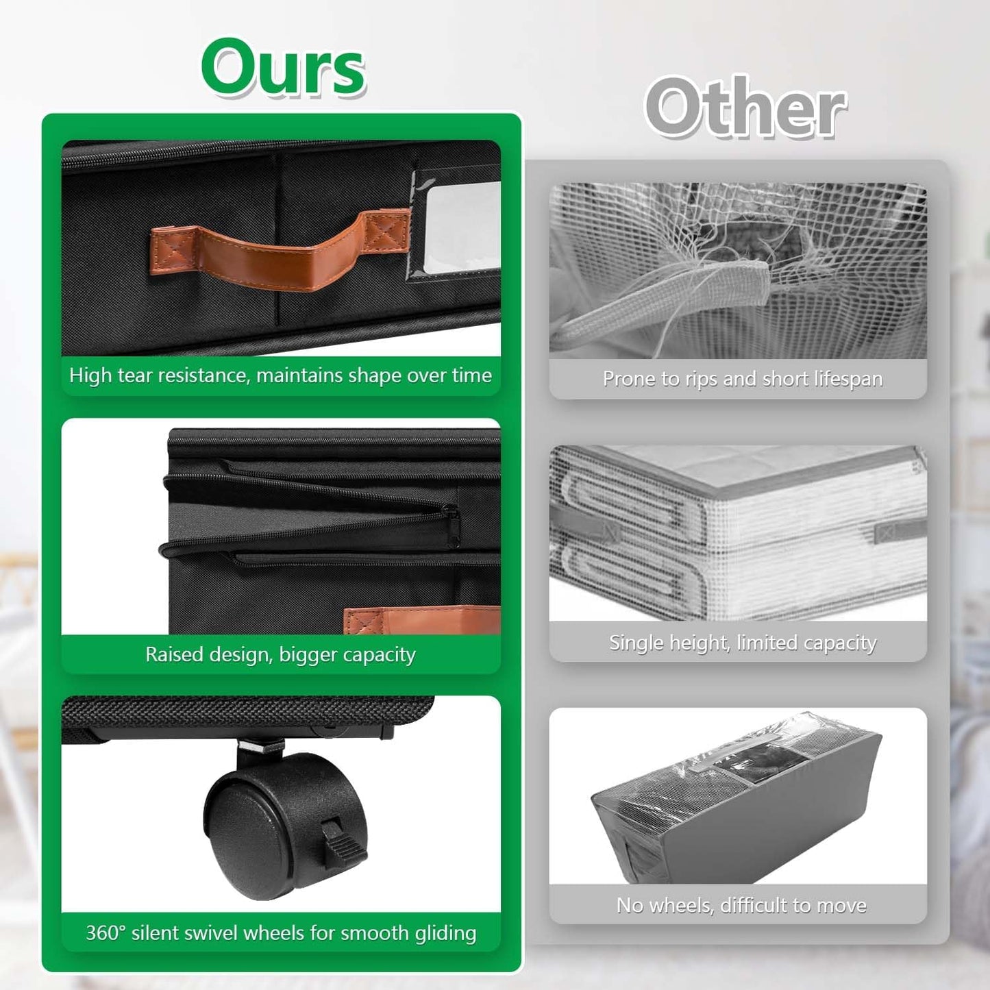 2Pack Under Bed Storage with Wheels, Scalable Under Bed Shoe Storage Containers, Clothes Organizer & Bedroom Furniture Organizers,Foldable Home Storage Bins for Bedroom Organization