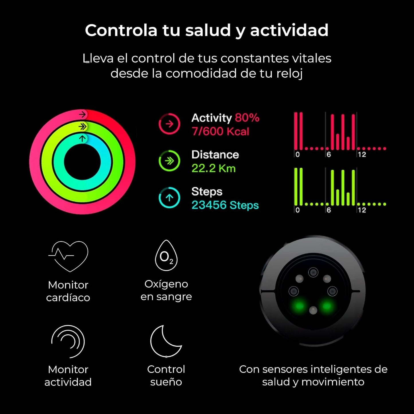 Ksix Olympo Smart Watch for Men, Stylish Calls and Notifications, Cool AMOLED Display, Health and Sports Monitor, Voice Assistants, 5 Days Runtime, iOS App and, Black, Standard, Black, Standard