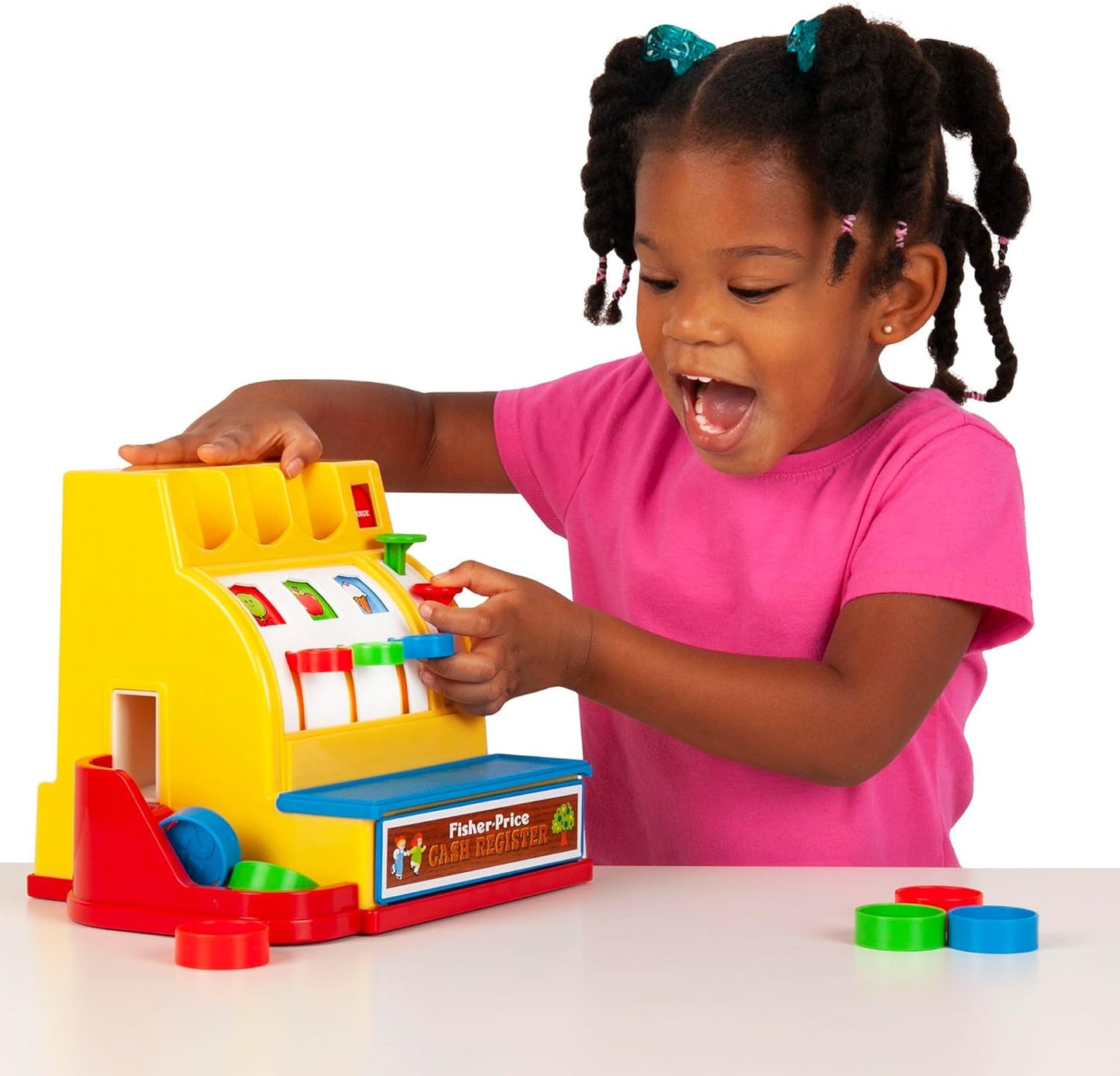 Fisher Price Classics 2073 Cash Register, Educational And Learning Toy, Ideal for Toddler Role Play, Classic Toy with Retro-Style Packaging, Suitable for Boys And Girls Aged 2 Years +