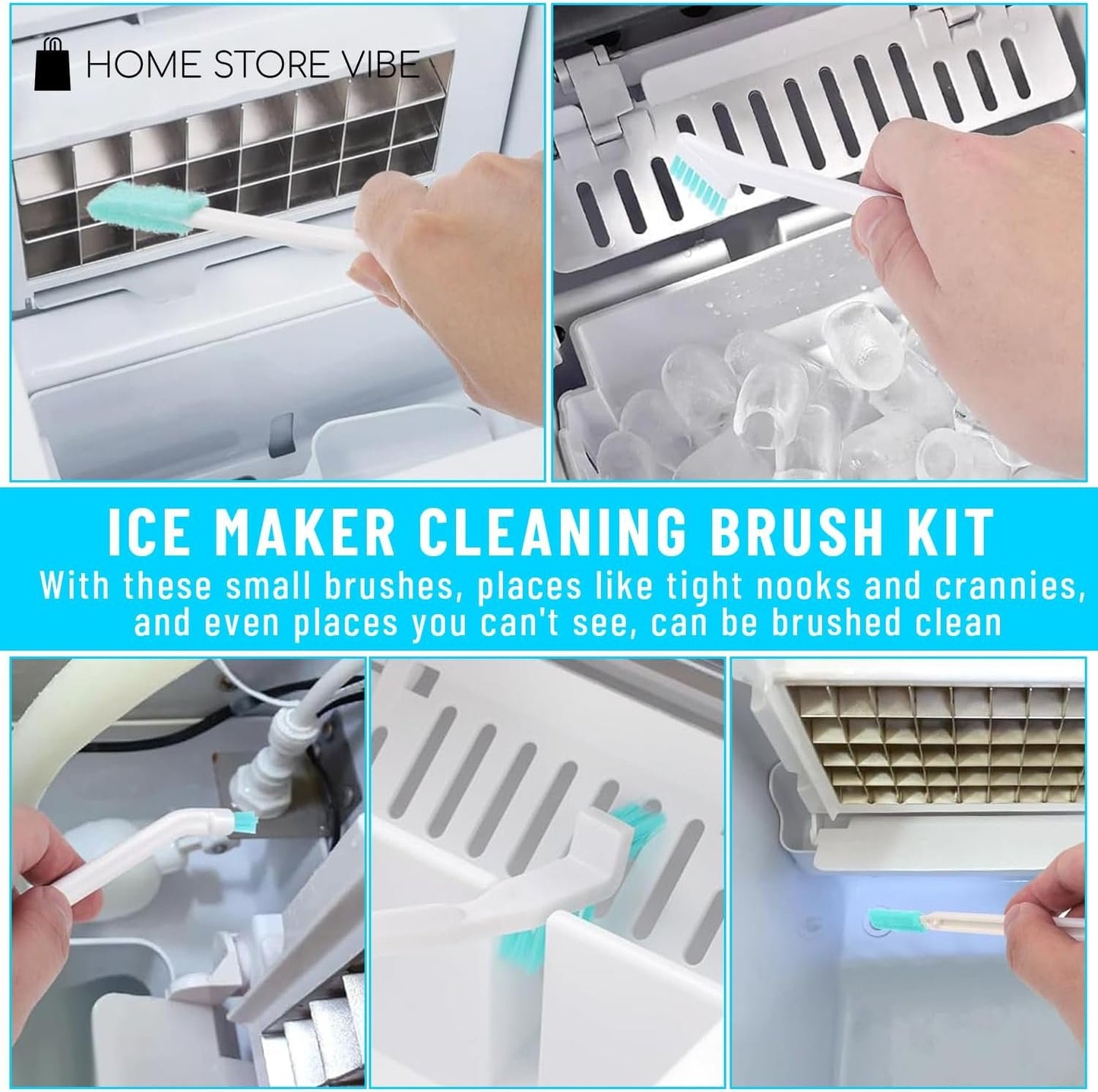 Ice Maker Cleaner Brush Set - 2pc Straw Cleaner Brush & Ice Machine Cleaner, 8pc Crevice Tools, Essential Kit for Maintenance & Cleaning