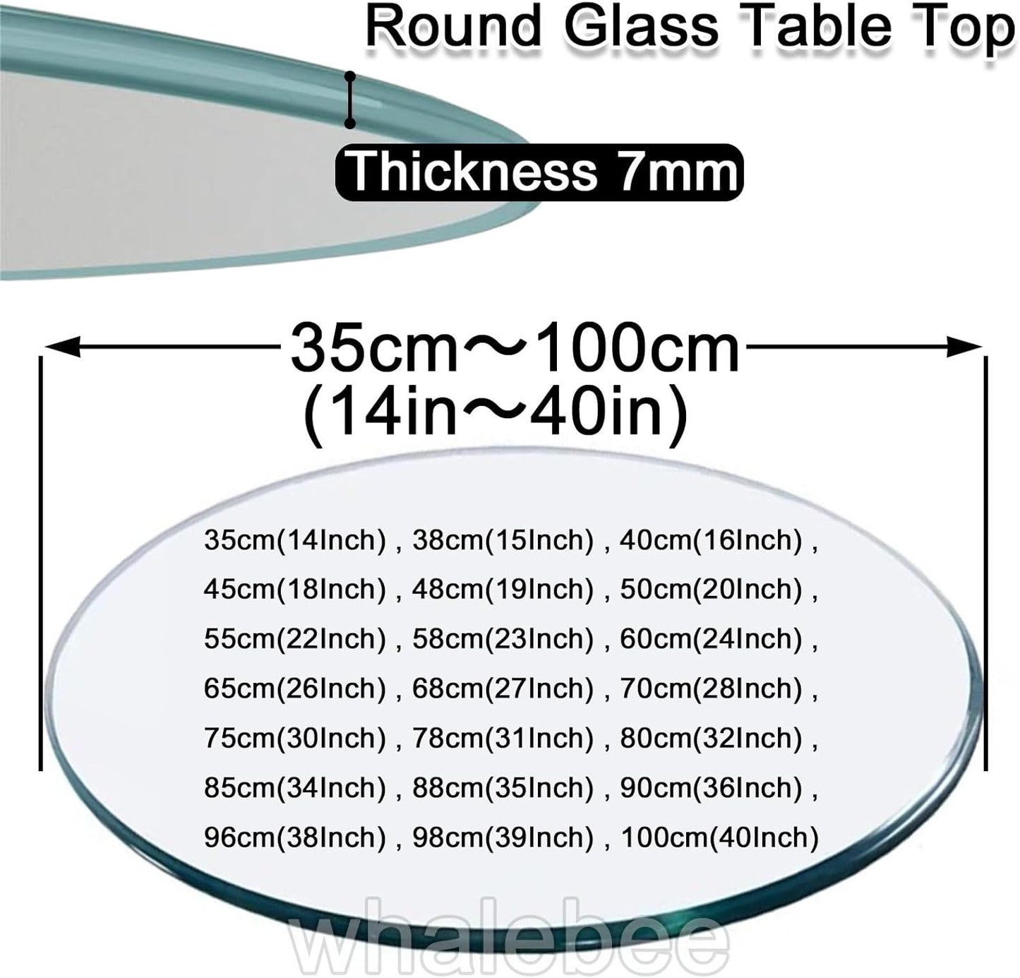 Tempered Glass Round Tabletop 7 mm Thick, Ø 45 – 100 cm, non slip pads, lucidati Edges, Perfect for Coffee Tables, Dining Tables, Durable Protection for Furniture