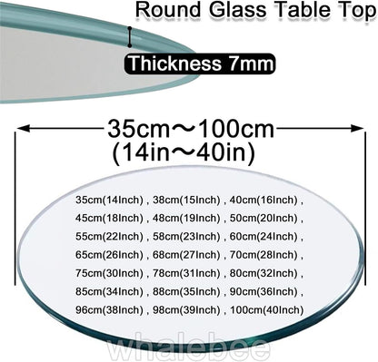 Tempered Glass Round Tabletop 7 mm Thick, Ø 45 – 100 cm, non slip pads, lucidati Edges, Perfect for Coffee Tables, Dining Tables, Durable Protection for Furniture