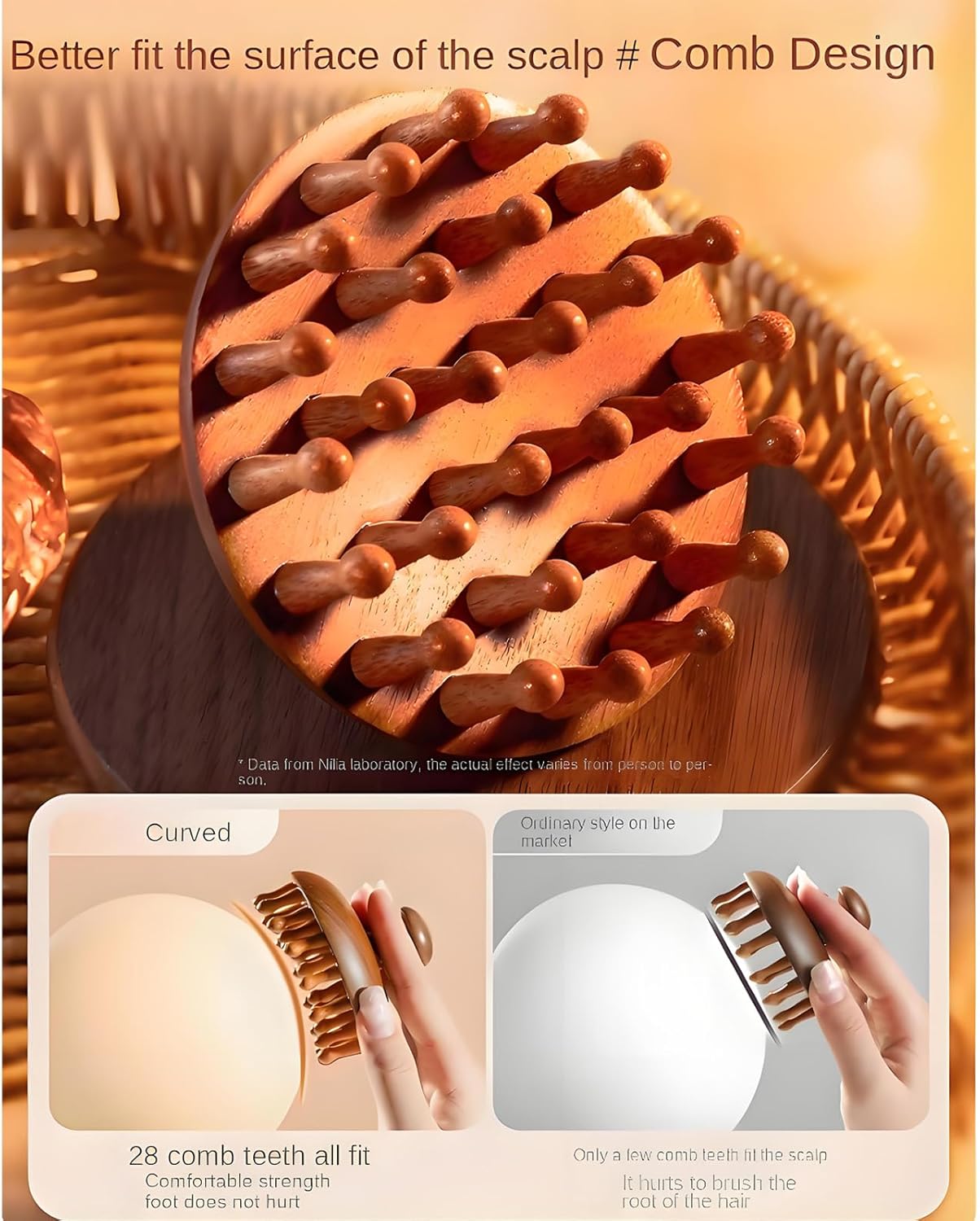 WisBtyCo Massage Hair Brush,Sandwood Hair Scalp Massager with 28 Pins, Wooden Scalp Massage Comb, Wooden with Handle, for Men and Women, Full Body Hair Brush