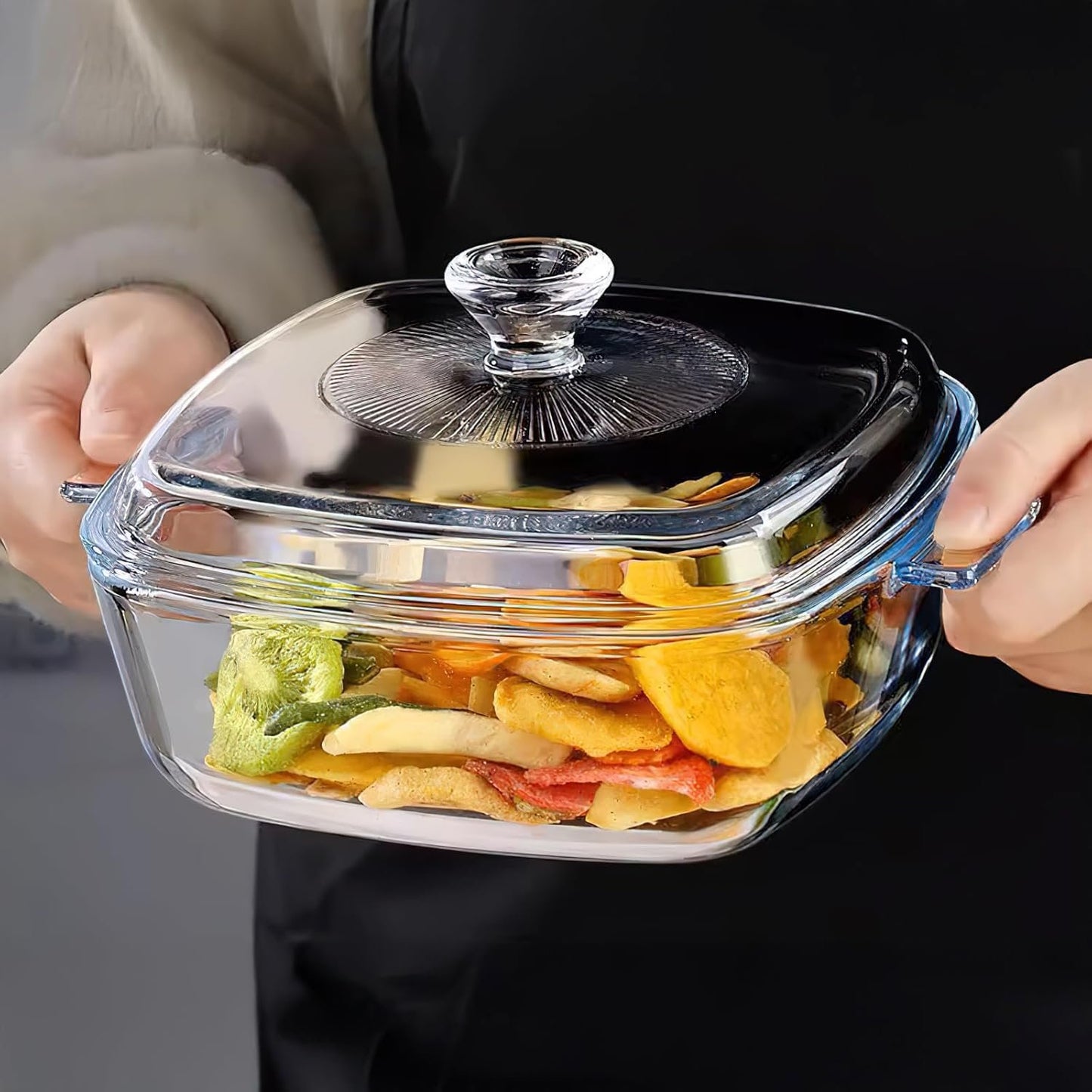 2 Set Glass Casserole Dish with Lid, Square Glass Baking Dishes for Oven Microwave, 0.8 Qt and 1 Qt Small Casserole Dish Clear Covered Casserole Cookware Bakeware for Baking Cooking