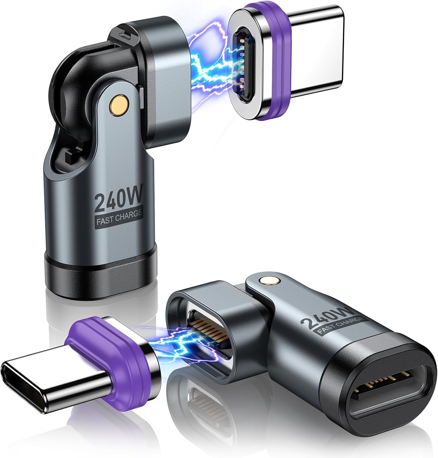 AUFU PD 240W 16PIN USB C Magnetic Adapter(2Pack)/180 ° Rotation USB C 90 Degree Adapter/Right Angle USB Adapter/Magnetic C to C for 1Phone 16/15 Series, Ma-Book /1Pad Series, Samsung Galaxy