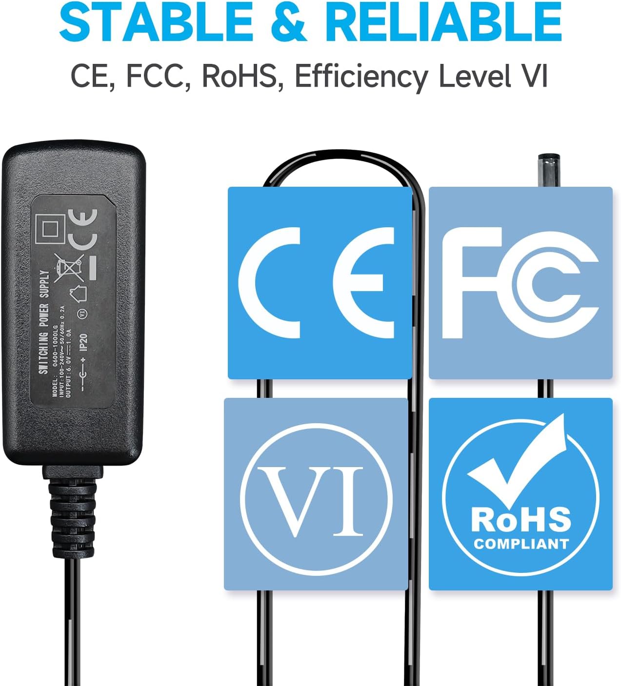 ANLINK 6V 1A/1000mA 6ft AC 100-240V to DC 6V 1A 6W Power Adapter with 3 Inserts for Blood Pressure Monitors, Electronic Scales and More