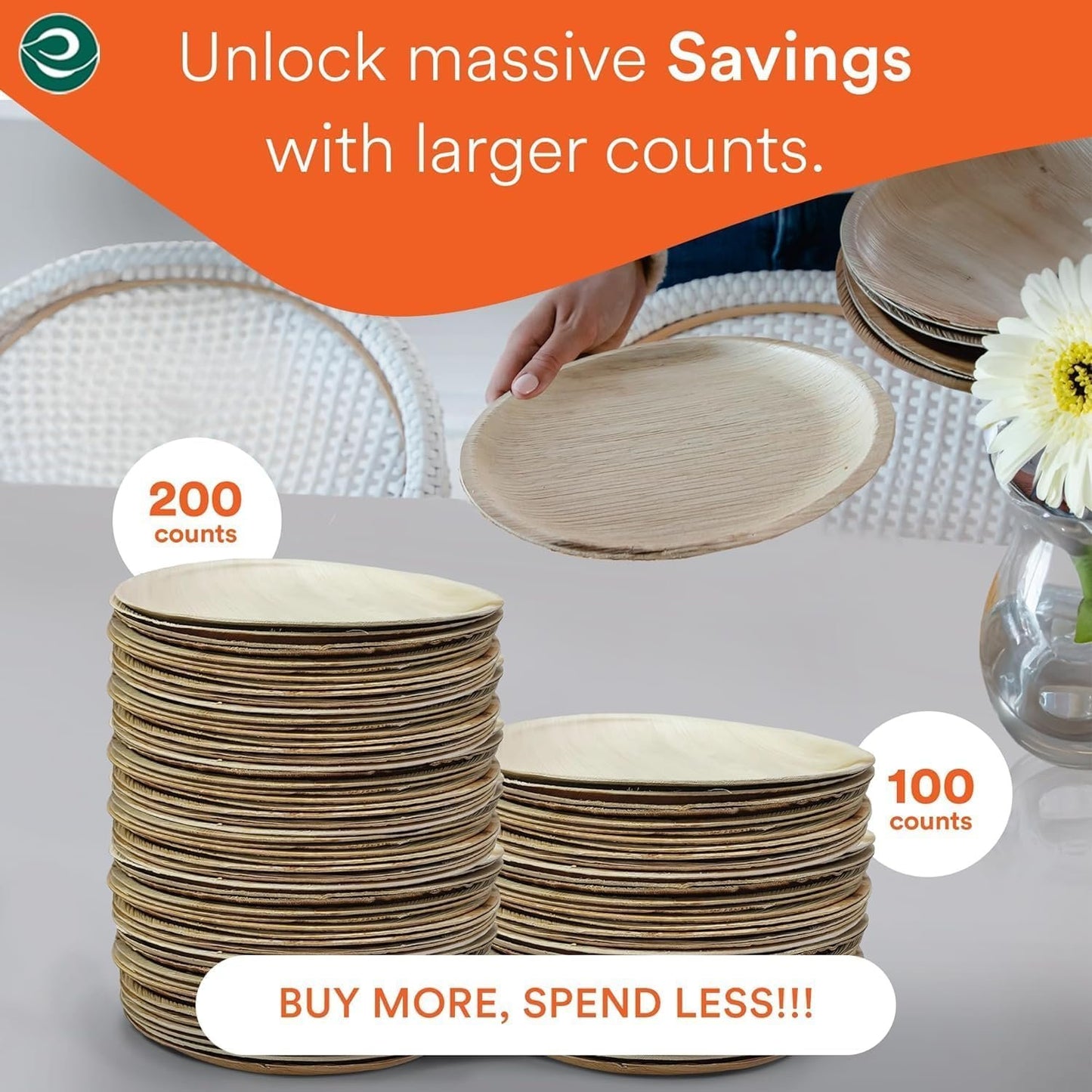ECO SOUL 100% Compostable, Biodegradable, Disposable Palm Leaf Plates | Like Bamboo Plates, Eco-friendly 6' Sturdy, Microwave & Oven Safe Party, Wedding, Event (200 Count 6'', Round) (PLP6RO200)