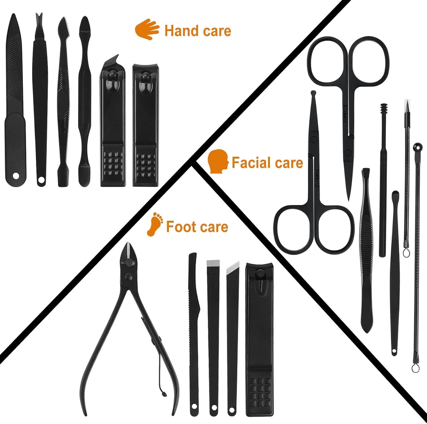 Manicure Set, 18 in 1 Professional Pedicure Kit Stainless Steel Personal Care Nail kit Manicure Portable Nail Clipper Set Tools with Travel Case(Black)