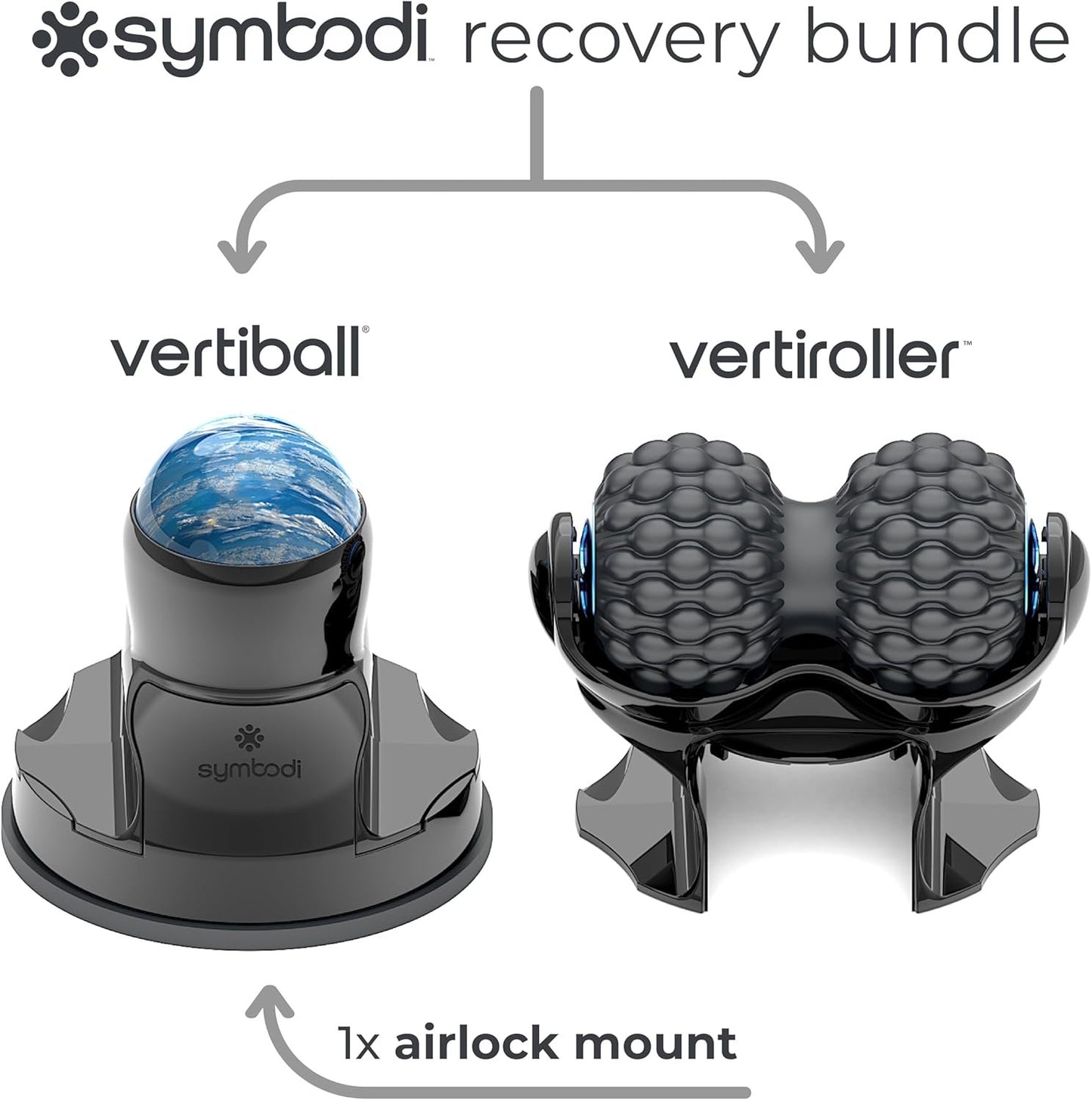 Vertiball Symbodi Recovery Bundle: The Solution for Muscle Relief - Muscle Recovery Massage Ball & Roller Kit, Wall Mountable Suction Cup, and Trigger Point Massager for Pain Relief (Black)
