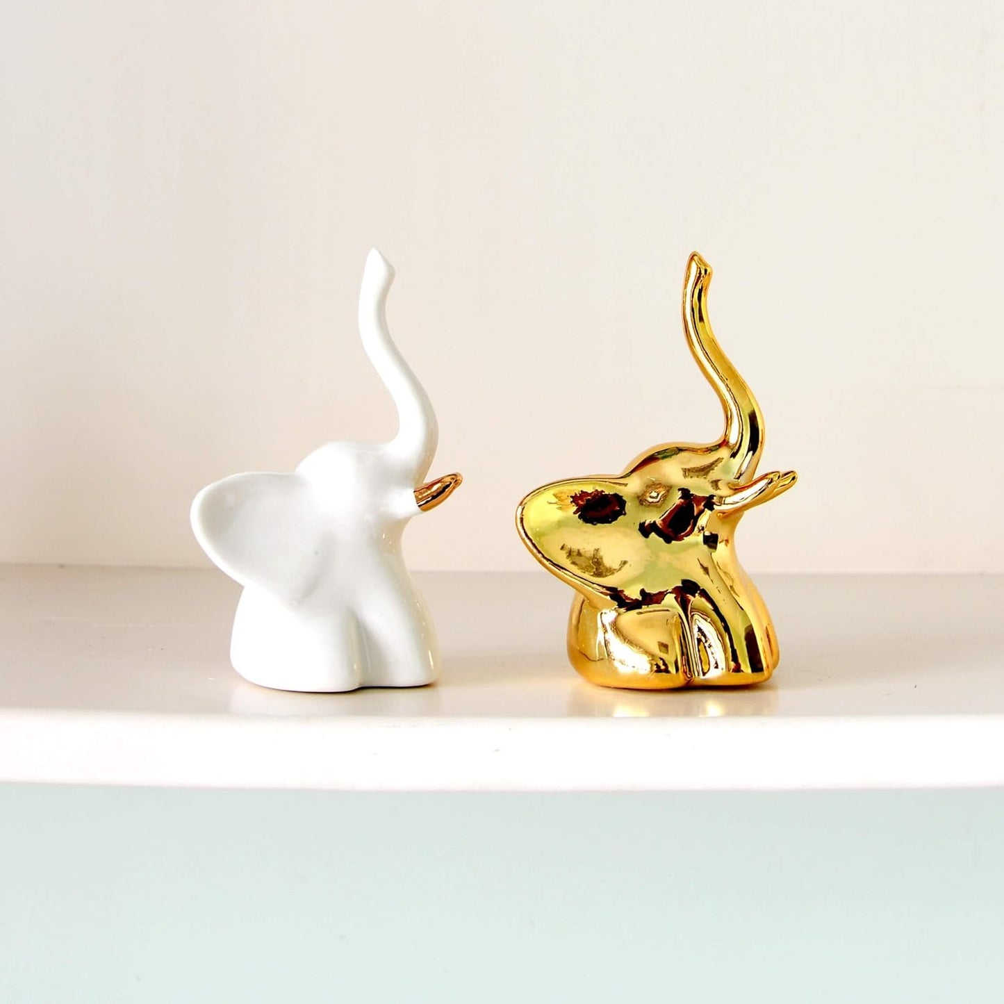 BIHOIB Home Decor Elephant Statues,1 Pair, Small Decorative Accents for Shelves, Livingroom and Bedroom, Gold and White