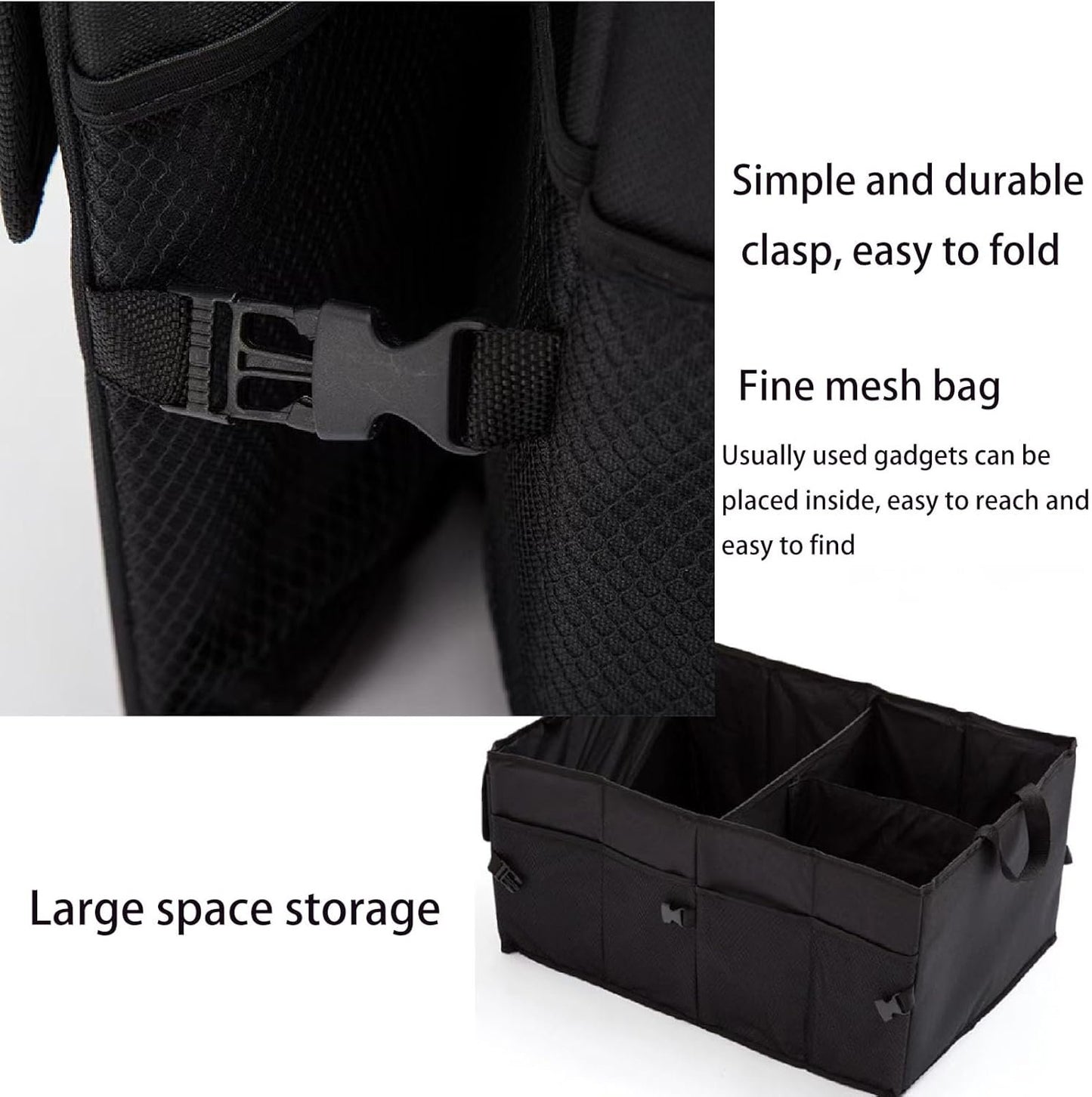 Piaoliu Black Minimalist Car Trunk Organizer, Foldable Multi-Purpose Tools, Garage Sedan Portable Car Accessories