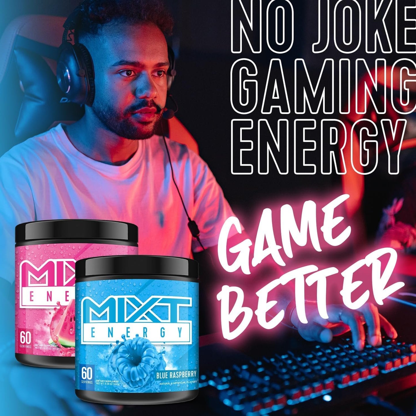 MIXT Energy Drink Mix, Energy Powder, 8 Hour Energy Formula, Designed for Concentration, Focus, and Hours of Energy Without the Crash, Sugar Free (60 Servings, Orange Sherbet)