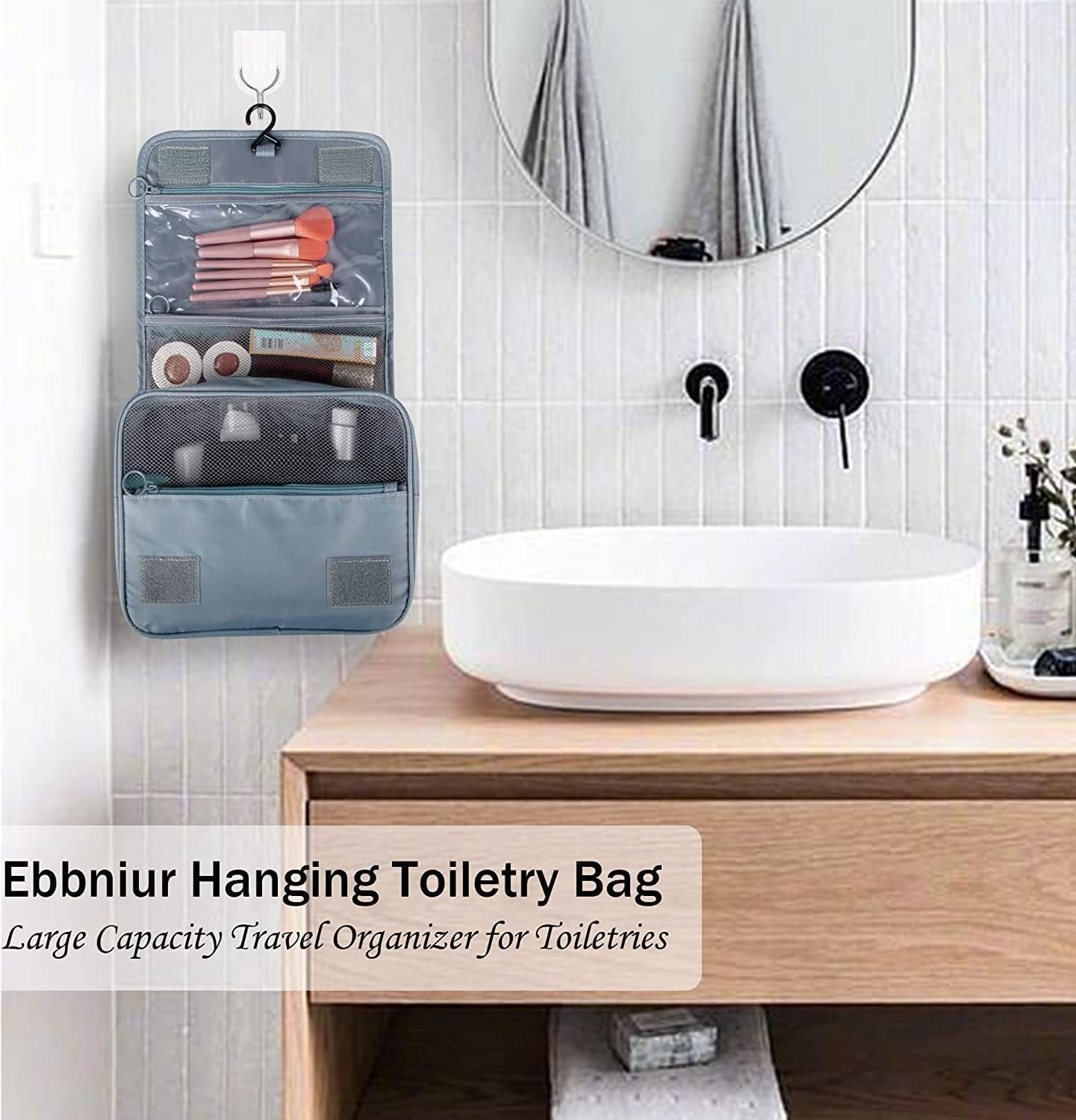 Travel Toiletry Bag Hanging Toiletry Bag Cosmetic Woman Travel Makeup Bag Water Resistant for Toiletries Accessory Bathroom Shower Container Gray