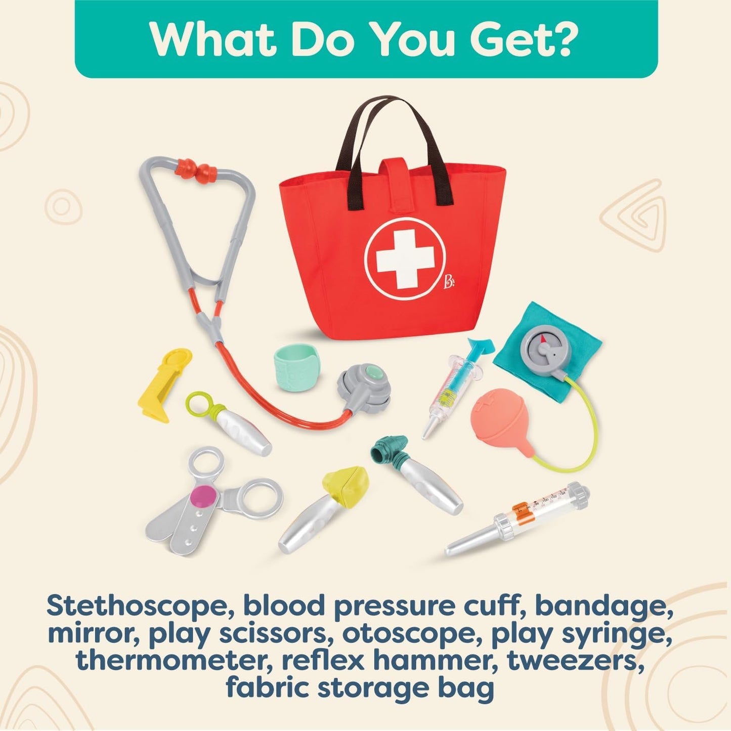 B. Toys – Doctor Play Set – Realistic Doctor Tools – Pretend Play Set for Toddlers, Kids – Educational Toys – 18 Months + – Mini Doctor Care Kit