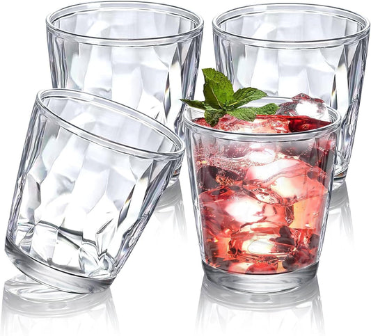 WCHOSOZH 4pcs Plastic Cups Reusable, Clear Acrylic Glasses Drinkware 10oz, Unbreakable Cups Set for Beer Wine Juice Milk, for Party and All Picnic