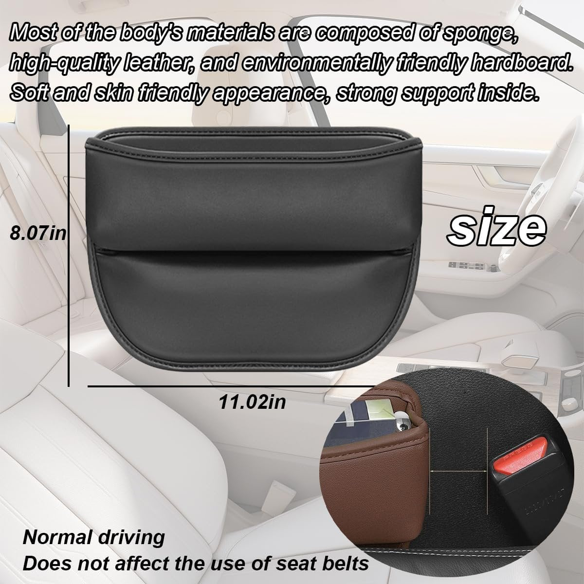 XINLIYA Car Seat Gap Filler Organizer, 2PCS Leather Multifunctional Vehicles Front Seat Storage Box for Keys Phone, Adjustable Automotive Interior Accessories, Universal for SUV, Truck (Black)
