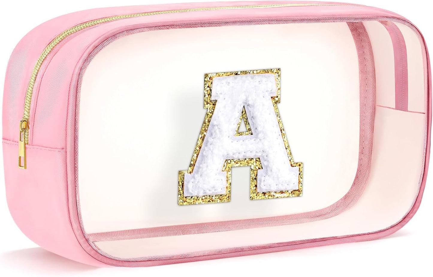SEFORICO Initial Clear Makeup Bag - Make Up Bag Travel Toiletry Case Preppy Cosmetic Bags Organizer Gifts for Women Valentines Day Brithday Gift Mom Girl Gifts Clear Toiletry Bag (Pink A)
