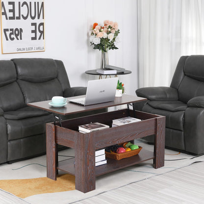 Lift Top Coffee Table w/Hidden Compartment and Storage Shelf,Retro Wooden Lift Tabletop Dining Table Multifunctional Wood Working Table for Living Room Office Reception Room,39.4in L,Espresso