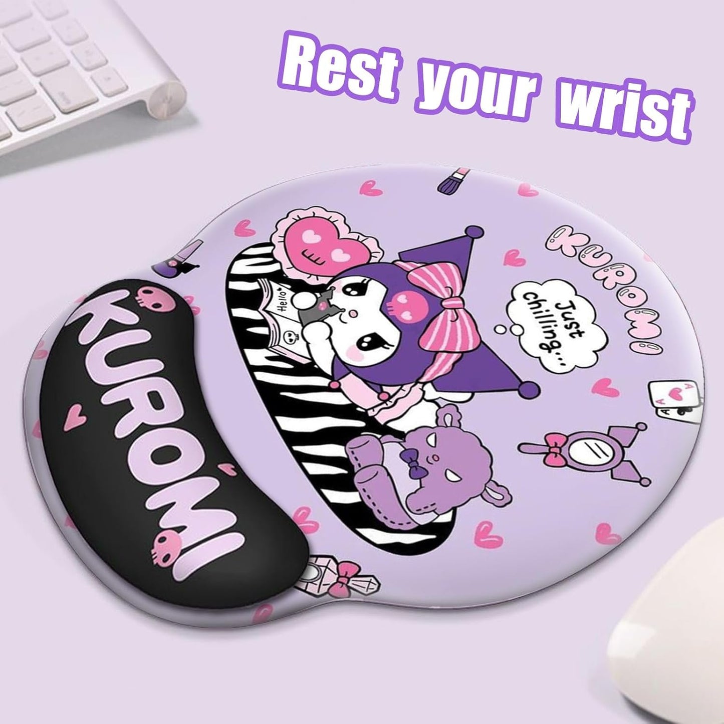 Kawaii Mouse Pad with Wrist Support, Cute Ergonomic Mouse Pads with Non-Slip Base for Home Office Decor for Women Essentials Desk Decor Accessories (Purple01)