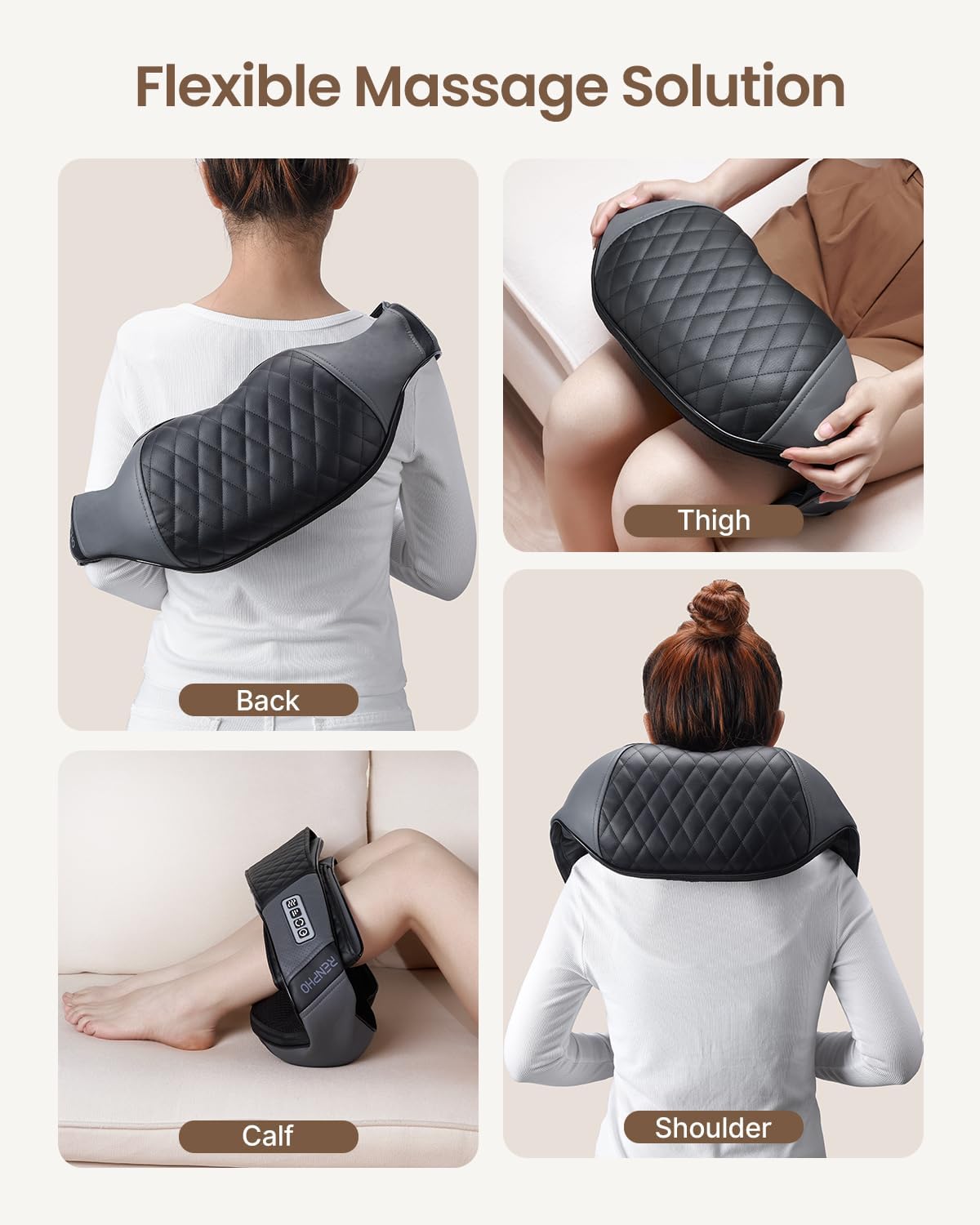 Renpho Neck Back Massager with Heat, Shoulder Massager with Electric Deep Tissue Kneading Massage, Pain Relief on Waist, Leg, Calf, Foot, Arm, Full Body, Muscles, Use at Home,Office