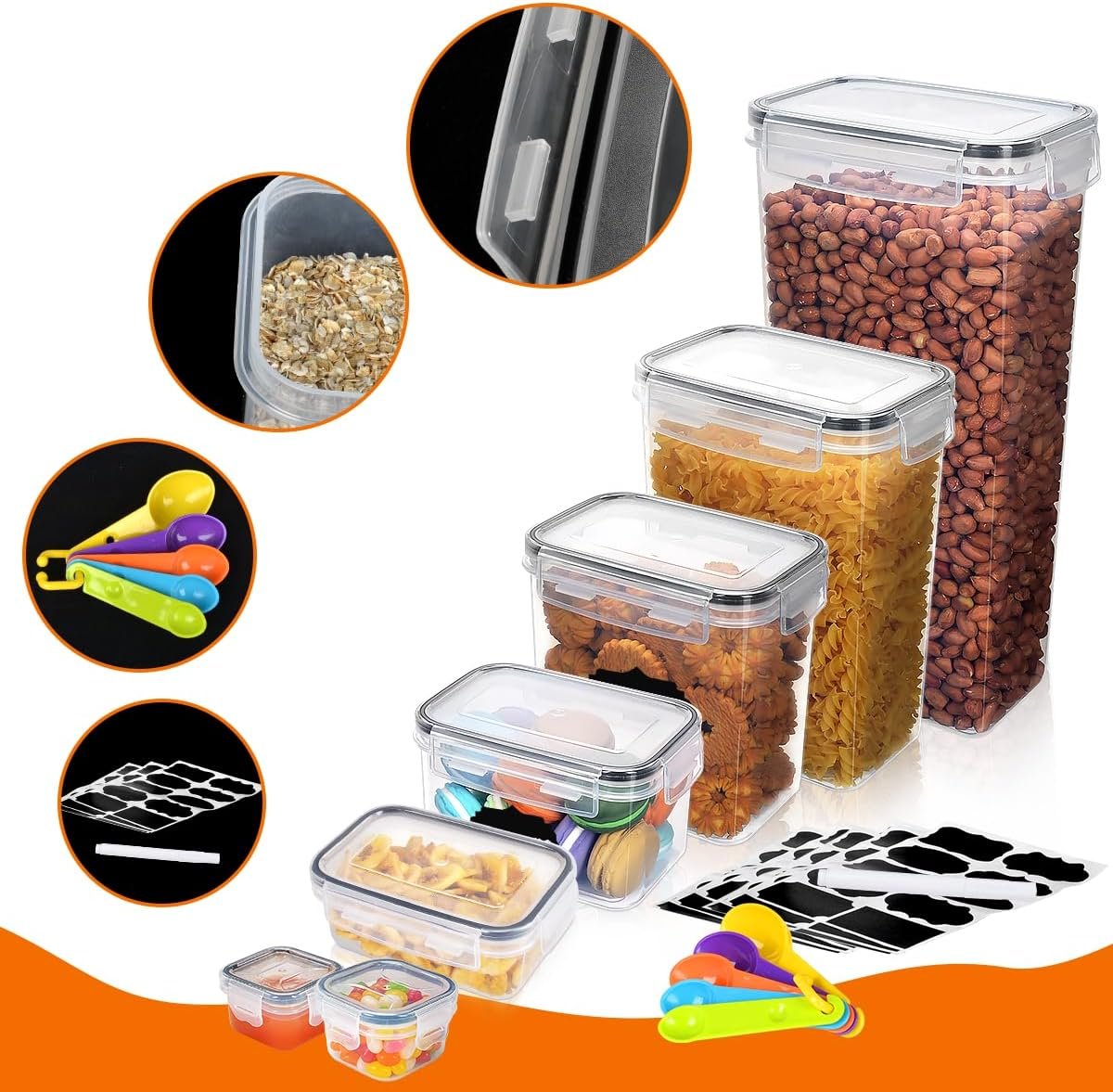 Anshine 42Pack Airtight Food Storage Containers Set, Leak-Proof Plastic Pantry Storage Containers & Cereal containers for Kitchen, Flour, and Sugar Organizer, BPA Free