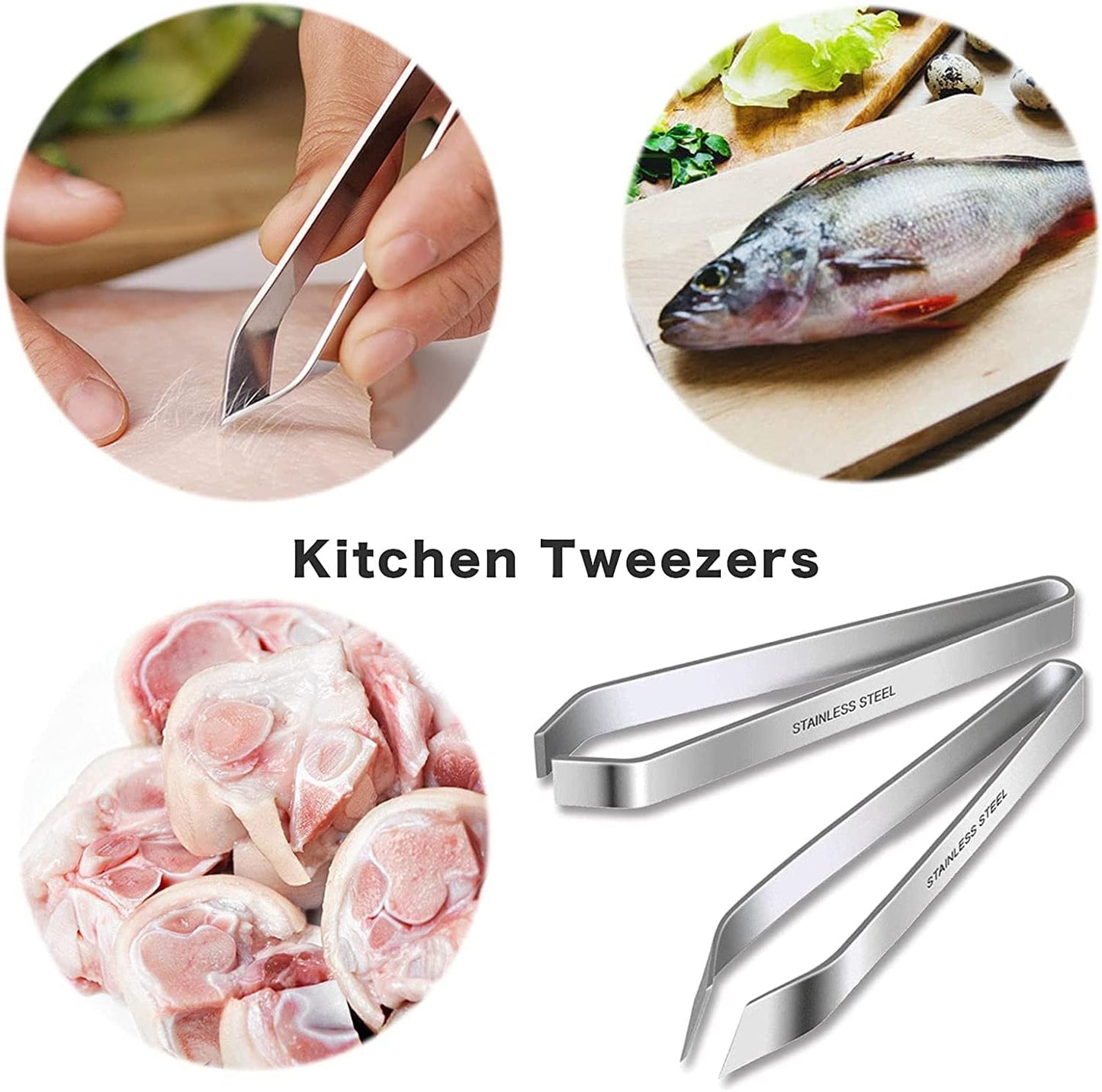 2 Pcs Fish Bone Tweezers Stainless Steel Flat and Slant Fish Bone Pliers Professional Fish Tweezers, Kitchen Seafood Tool(4.6")