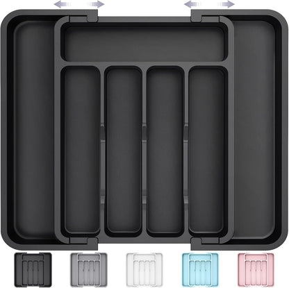 Lifewit Small Cutlery Organizer, Expandable Utensil Organizer for Kitchen, Utensil Holder, Adjustable Cutlery Rack Organizer for Spoons, Knives, Kitchen Organizers and Storage, Black