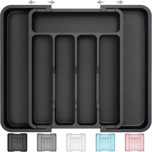 Lifewit Small Cutlery Organizer, Expandable Utensil Organizer for Kitchen, Utensil Holder, Adjustable Cutlery Rack Organizer for Spoons, Knives, Kitchen Organizers and Storage, Black