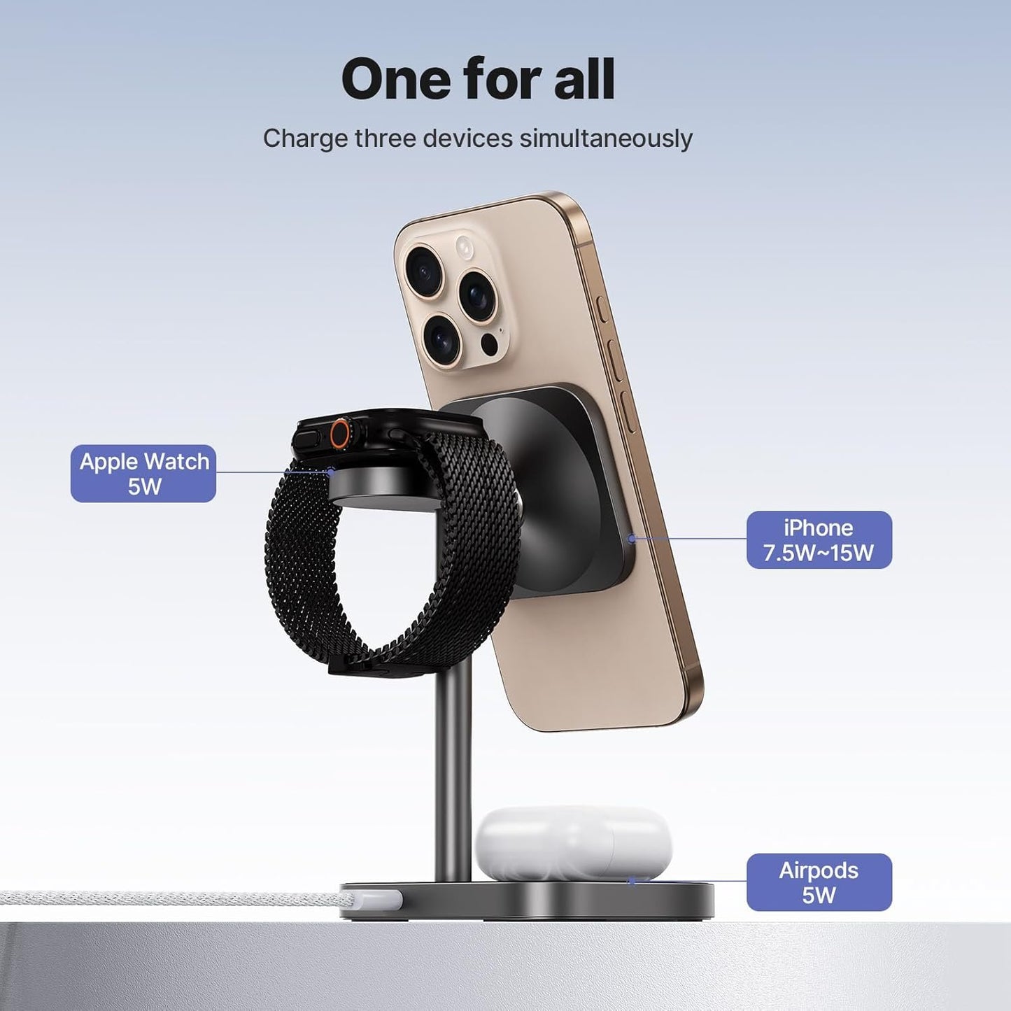 KU XIU X85 3-in-1 Wireless Charging Station, Magnetic Charger Stand with Mini Basketball Hoop for iPhone 16/15/14/13/12, 5W Fast Charging for Apple Watch S10/Ultra/9/8/7, AirPods 4/3/2/Pro - Black
