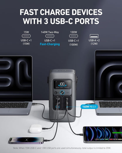 Anker SOLIX C200 DC Power Bank Station (60,000mAh), 192Wh Portable Power Station, LiFePO4 Battery, 200W Solar Generator, for Outdoor Camping, Traveling, and Emergencies (No Wall Charger Included)